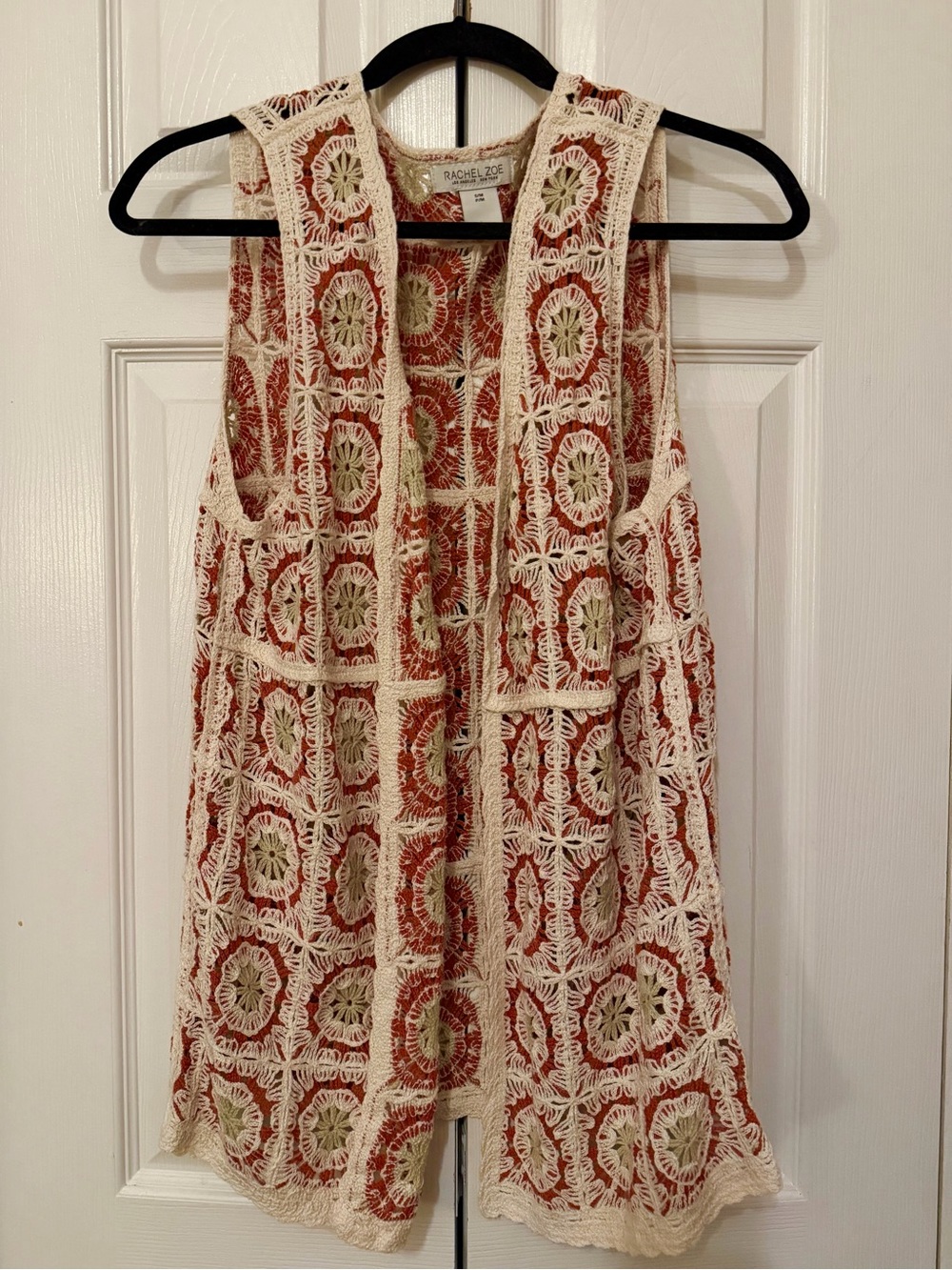 Rachel Zoe Cream & Orange Crochet Overlay Vest